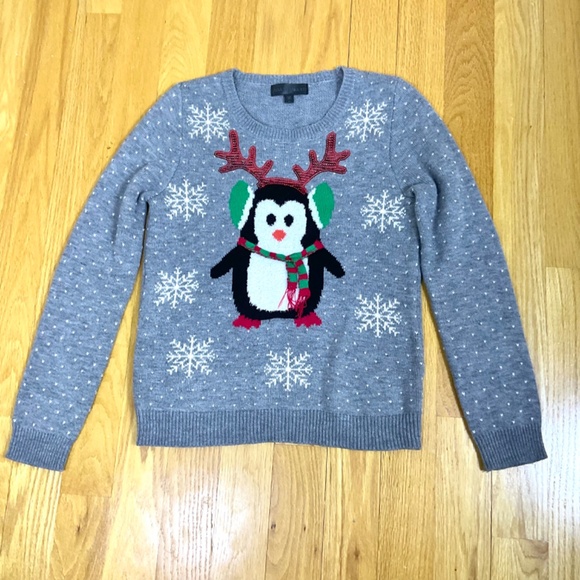 Penguin Christmas Sweater Gray Multi Sequins (L) - Picture 2 of 7